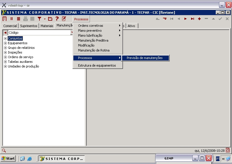 Selecionar o roteiro correspondente à manutenção preventiva do equipamento. Selecionar o tipo da periodicidade (sempre por data). Determinar a frequência de manutenção do equipamento selecionado.