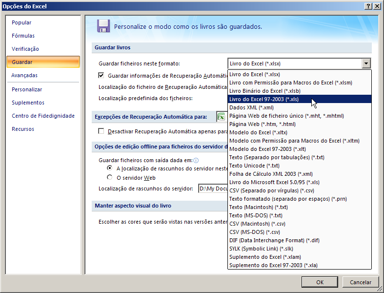 Opções do Excel - Fórmulas As opções de Fórmulas são especialmente importantes porque afectam toda a forma como o Excel realiza os cálculos.