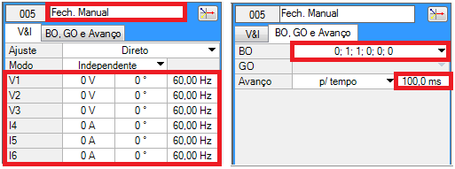 Antes de concluir a inserção do ponto, selecione a opção Z-I constante, escolha uma falta ABC e parametrize um valor de 15 A e 0.