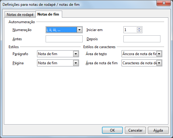 Númeração de Linhas: Permite exibir a numeração da linha que pode ser impressa. Notas de Rodapé: Permite configurar as notas de rodapé ou fim de um documento.