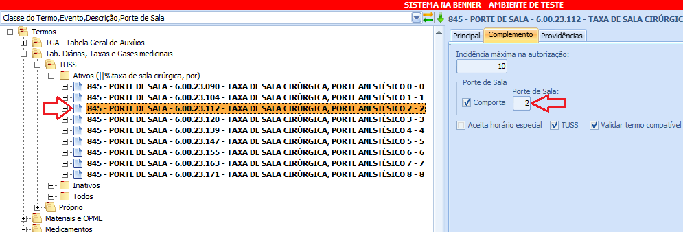 Rotina - Alteração TGA 2- Exemplo de parametrização na tabela de domínio 18 Diárias, Taxas e Gases Medicinais,