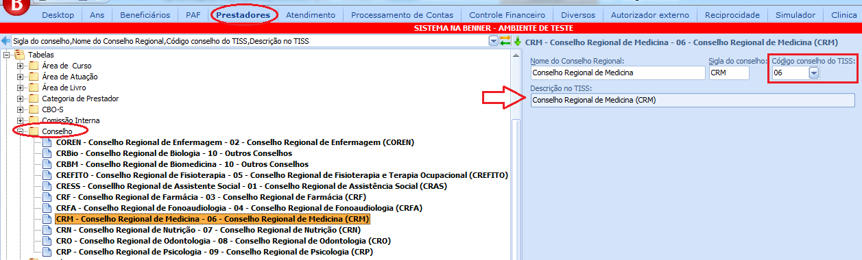 Conselhos 1- Parametrizar o depara de Nome do Conselho Regional para serem apresentados nas interfaces de