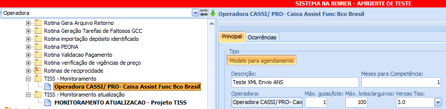 Monitoramento ANS 4- Configurar a tarefa modelo para agendamento da rotina de envio (Módulo ADM