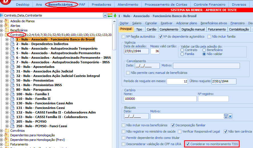 Monitoramento ANS 5- Configurar os contratos que geram registros de monitoramento ( Módulo Beneficiários > Contratos > Considerar no monitoramento