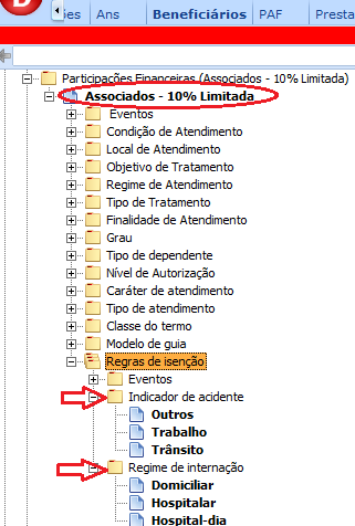 Coparticipação Tela 3: Toda regra de isenção do cálculo das coparticipações