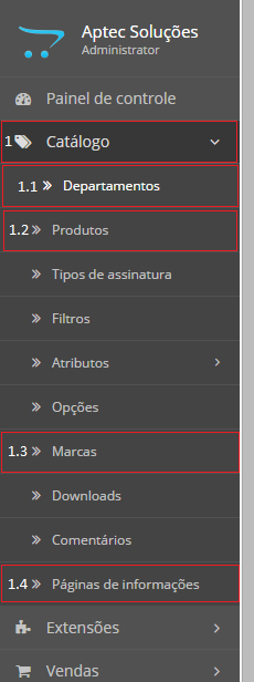 1.1- Departamento 1.2- Produtos 1.