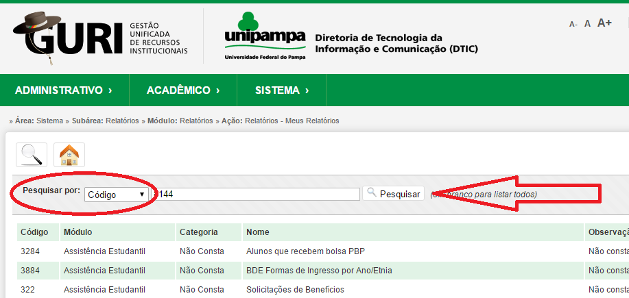 Relatório de Habilitados Na tela que aparecer, clicar o botão de pesquisa (lupa) e depois selecionar Pesquisar por: código, conforme