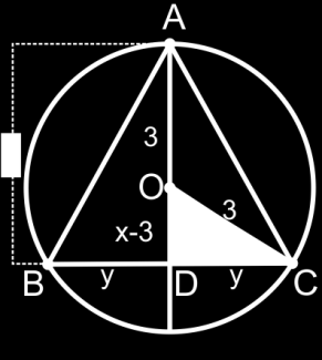 AD = x e base BC = y. No triângulo retângulo CDO, x y 9 x 6x 9 y y 6x x y x(6 x BC = x(6 x, A área do triângulo ABC, em metros quadrados, é AD BC x. x(6 x x x(6 x RESPOSTA: Alternativa A. QUESTÃO 8.