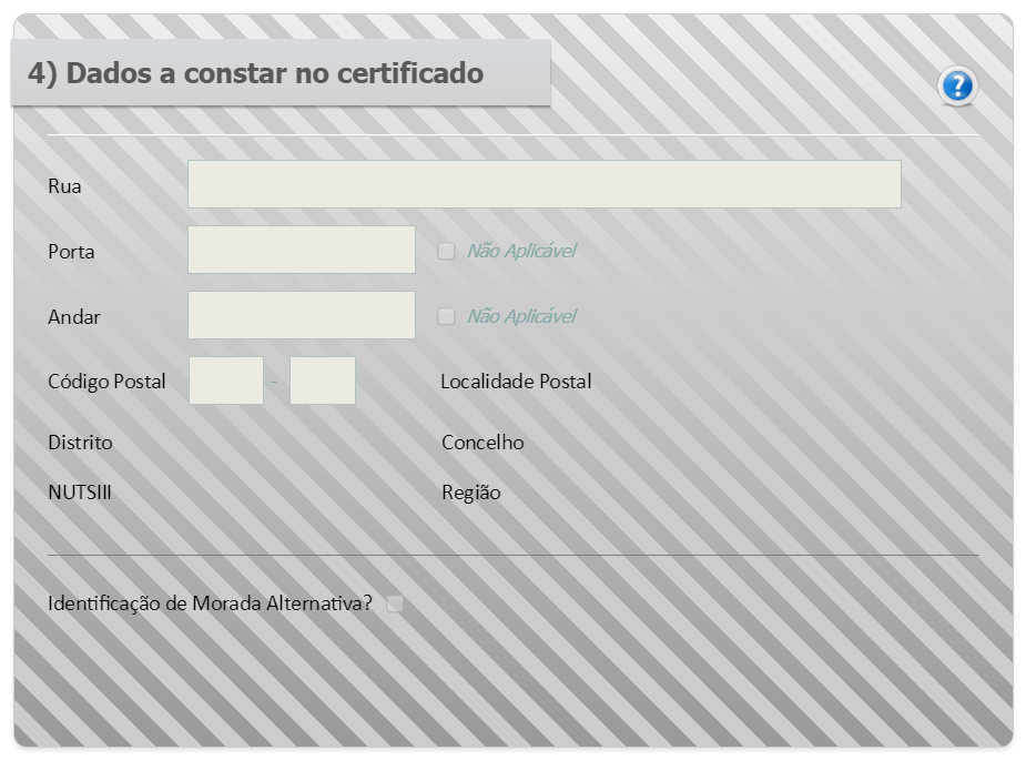 4) Dados a constar no certificado Este campo aparece bloqueado até que seja selecionado um ponto INE ou adicionado um marcador no mapa no Quadro 1).