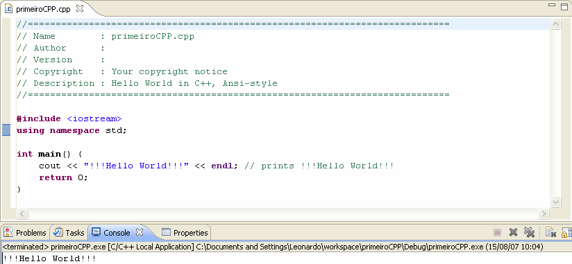 Primeiro Programa em C++ Analisemos, agora, um