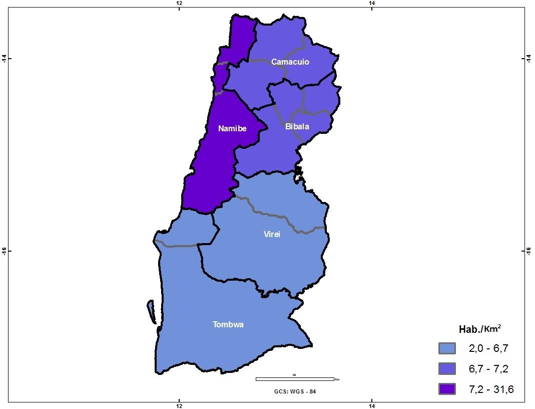 2. DENSIDADE DEMOGRÁFICA Para cada quilómetro quadrado da província do Namibe residem 8 pessoas. O gráfico 14.