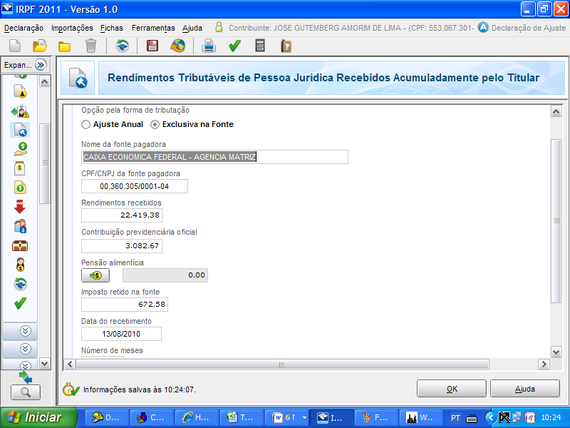 Obs: Neste exemplo os dados são fictícios e meramente para entendimento dos cálculos.