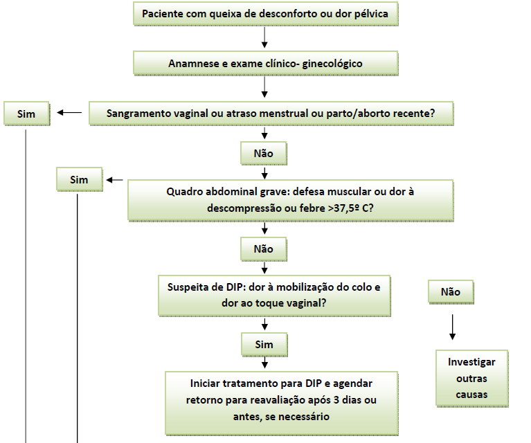 Dor ou desconforto pélvico Agentes mais comuns da DIP: Neisseria gonorrhoeae e Chlamydia trachomatis (2/3 dos casos).