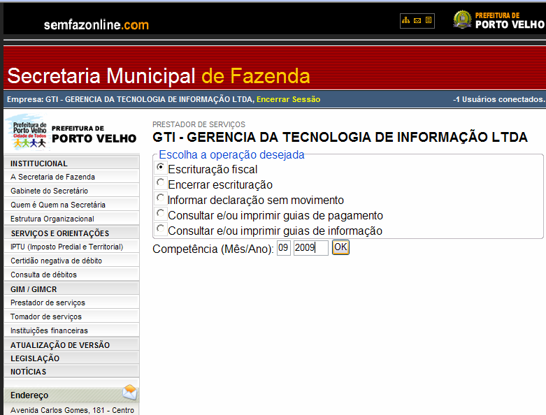 Informar declaração sem movimento: Declara que não houve movimento mensal (emissão de notas fiscais naquele mês e exercício).