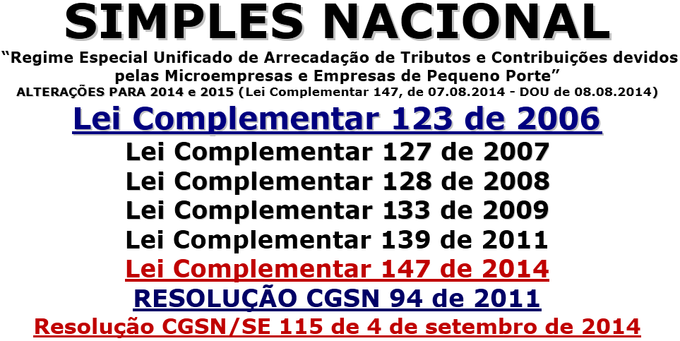 Lei Compementar 123 de 2006 LC 127/2007, 128/2008, 133/2009 Lei