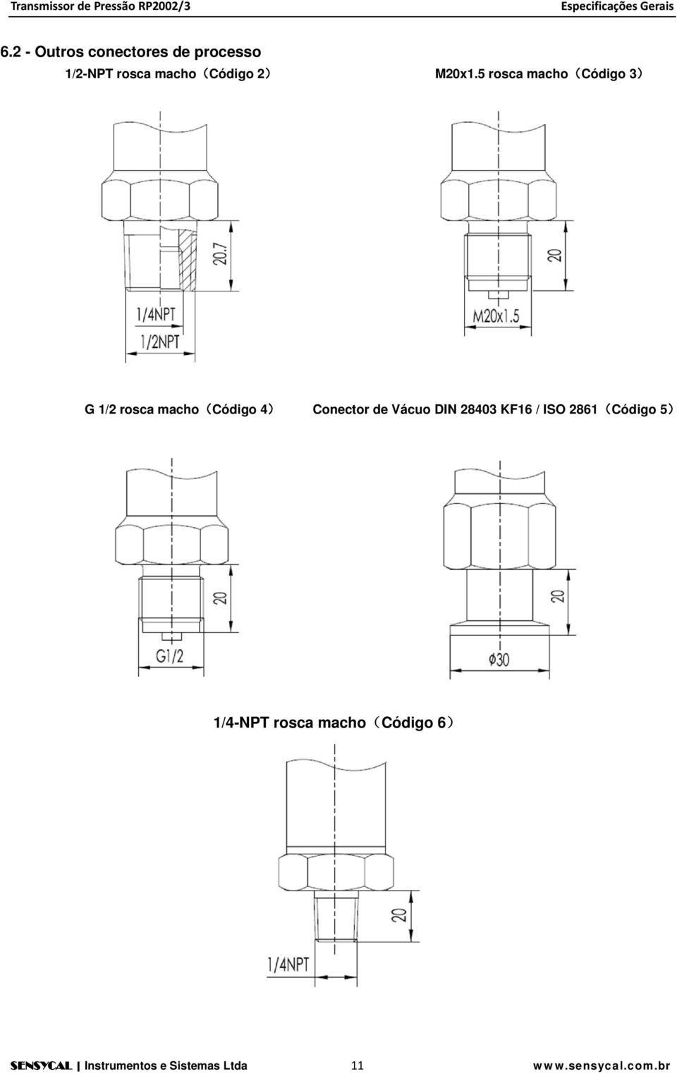 5 rosca macho(código 3) G 1/2 rosca macho(código 4) Conector de Vácuo DIN