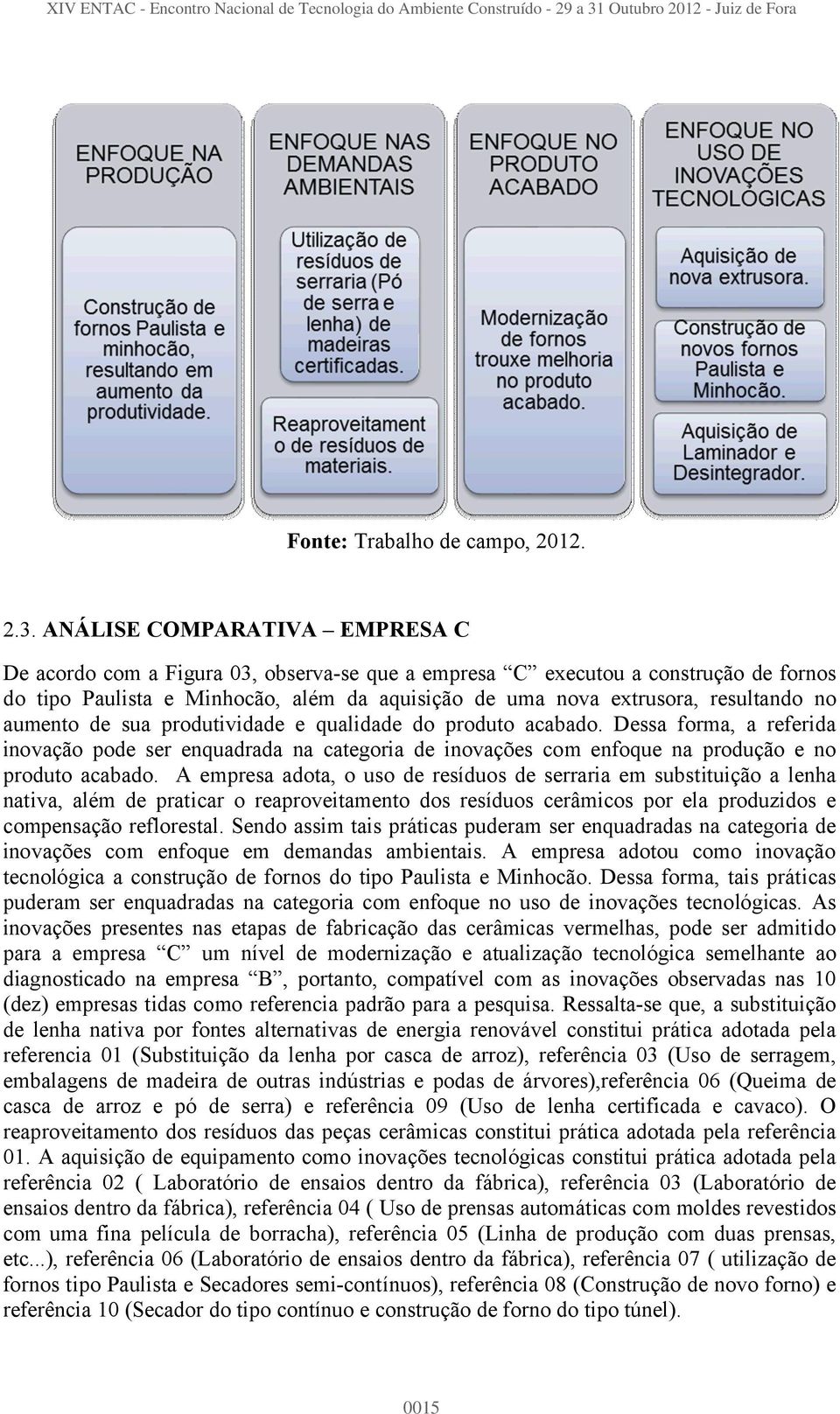 aumento de sua produtividade e qualidade do produto acabado. Dessa forma, a referida inovação pode ser enquadrada na categoria de inovações com enfoque na produção e no produto acabado.