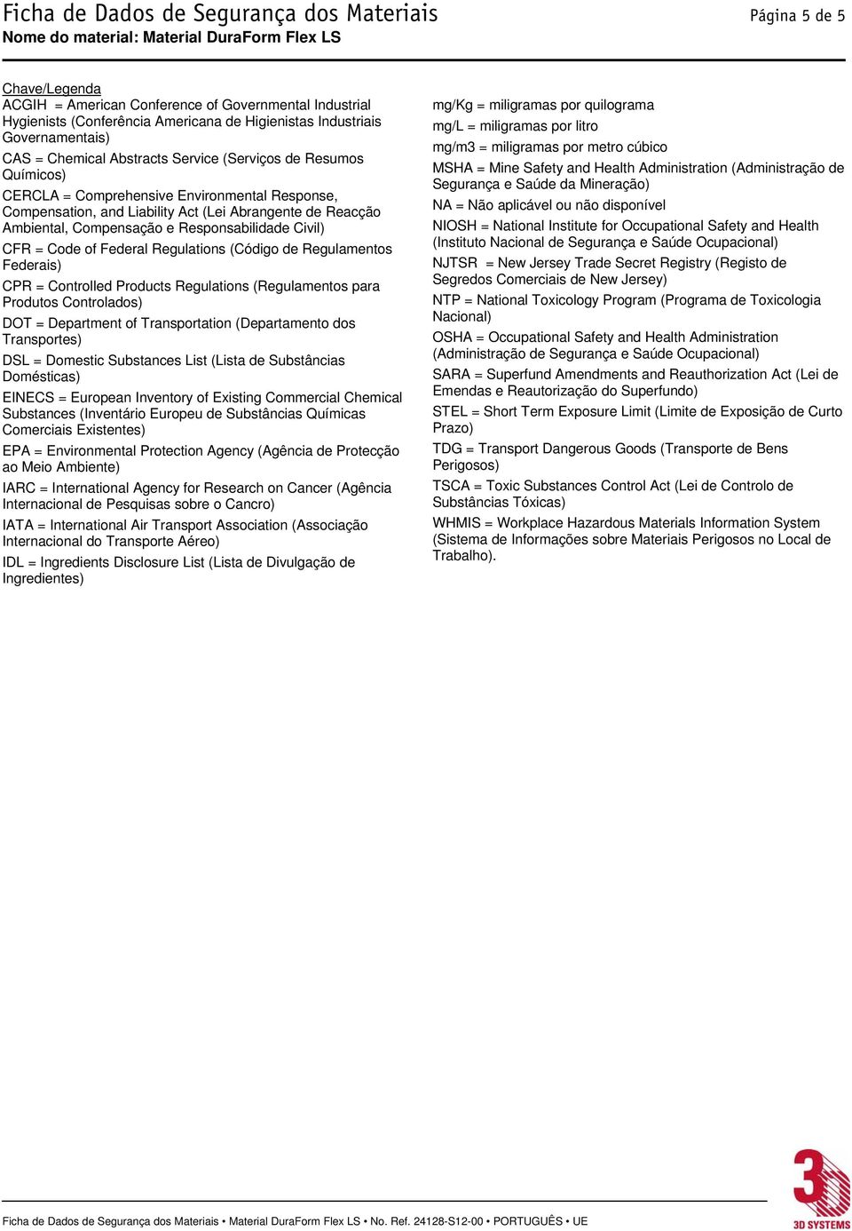 Compensação e Responsabilidade Civil) CFR = Code of Federal Regulations (Código de Regulamentos Federais) CPR = Controlled Products Regulations (Regulamentos para Produtos Controlados) DOT =