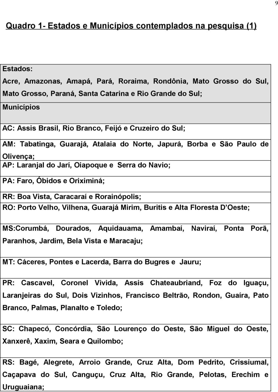 Faro, Óbidos e Oriximiná; RR: Boa Vista, Caracaraí e Rorainópolis; RO: Porto Velho, Vilhena, Guarajá Mirim, Buritis e Alta Floresta D Oeste; MS:Corumbá, Dourados, Aquidauama, Amambaí, Naviraí, Ponta