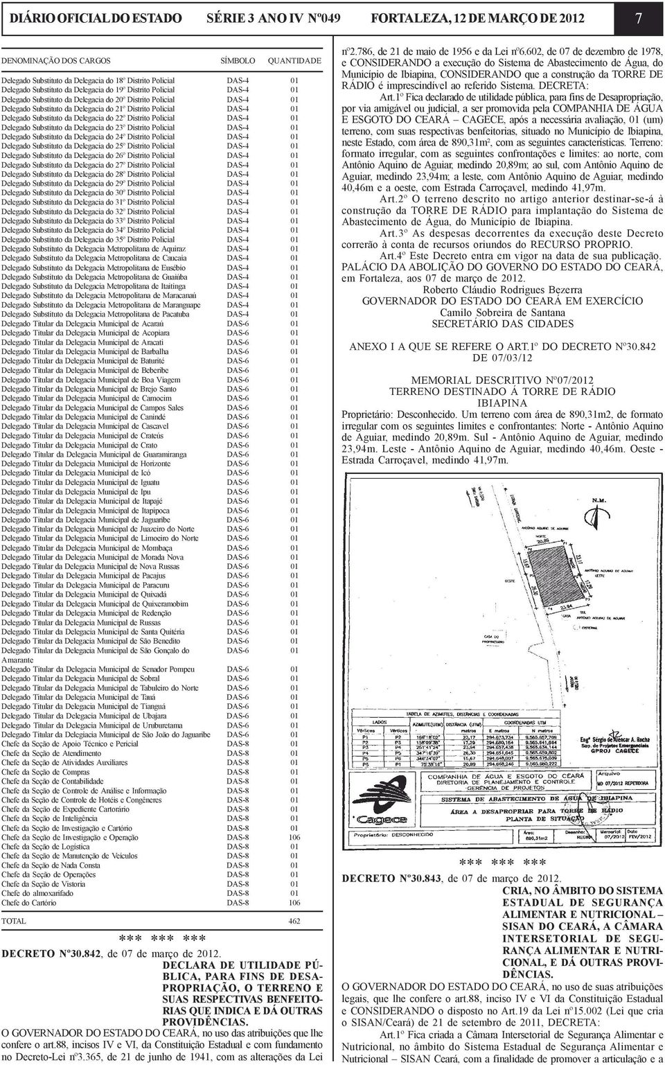 Substituto da Delegacia do 23º Distrito Policial DAS-4 01 Delegado Substituto da Delegacia do 24º Distrito Policial DAS-4 01 Delegado Substituto da Delegacia do 25º Distrito Policial DAS-4 01