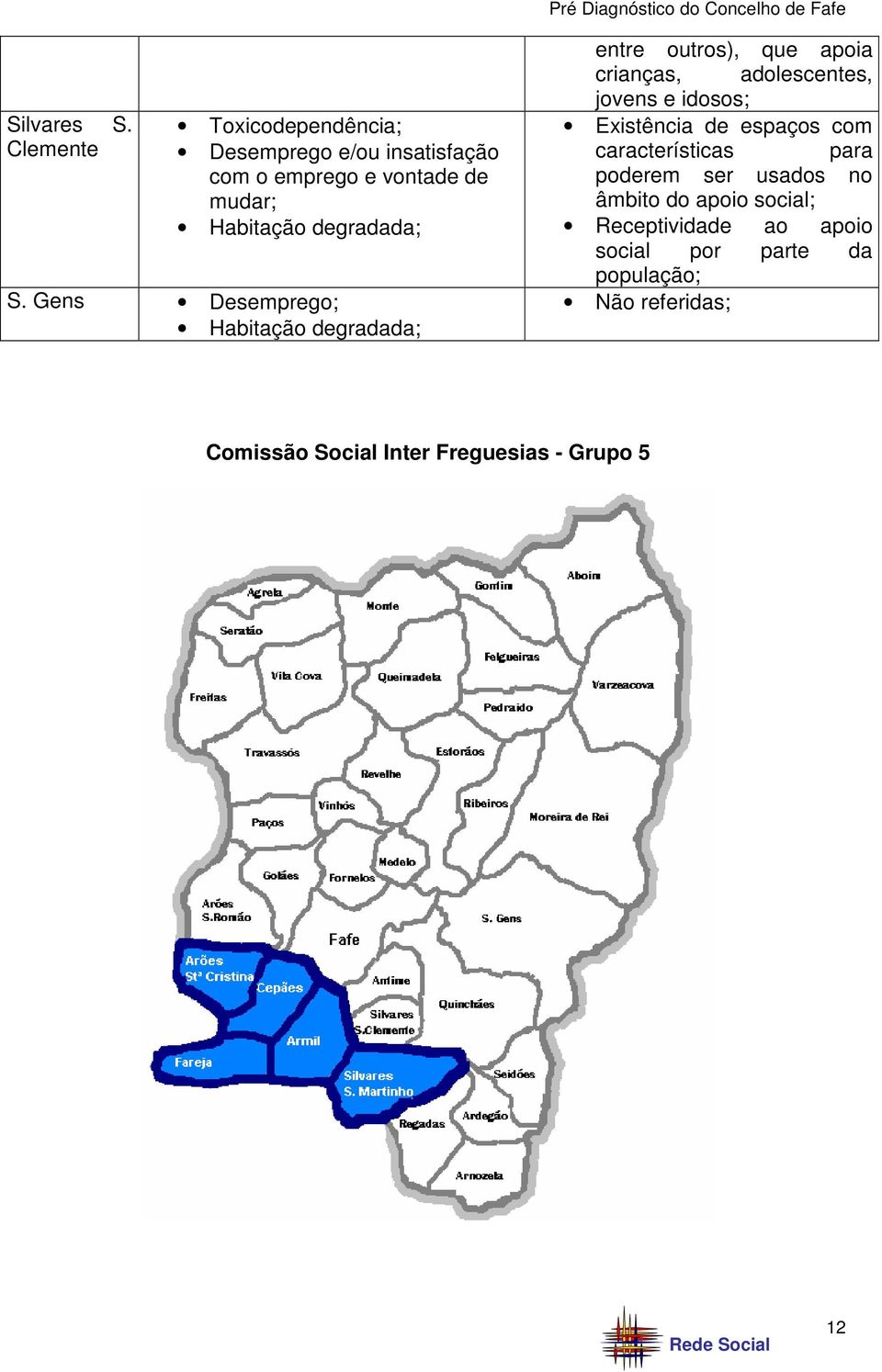 Gens entre outros), que apoia crianças, adolescentes, jovens e idosos; Existência de espaços