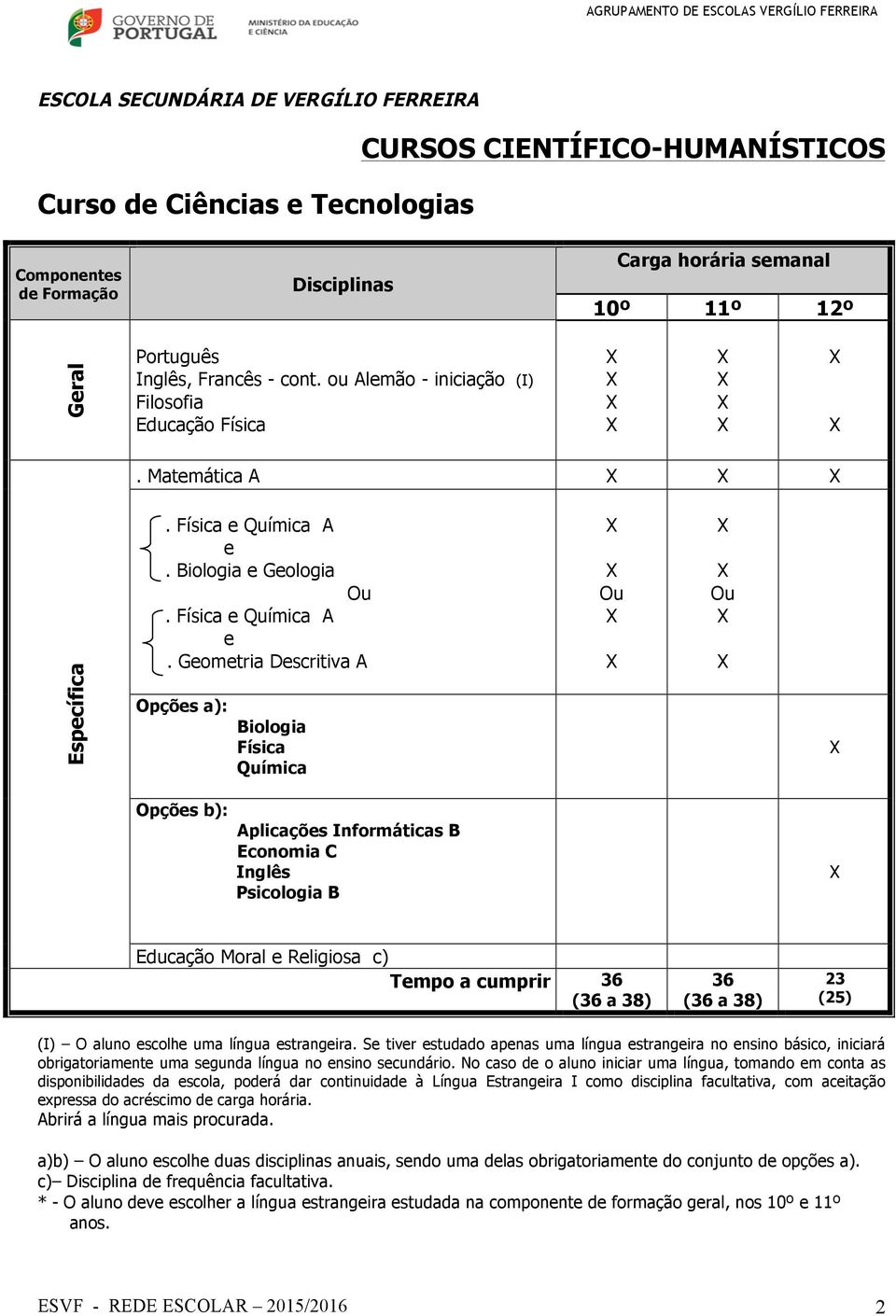 Gomtria Dscritiva A Opçõs a): Biologia Física Química Opçõs b): Aplicaçõs Informáticas B Economia C Psicologia B Educação Moral Rligiosa c) Tmpo a cumprir 36 (36 a 38) 36 (36 a 38) () (I) O aluno