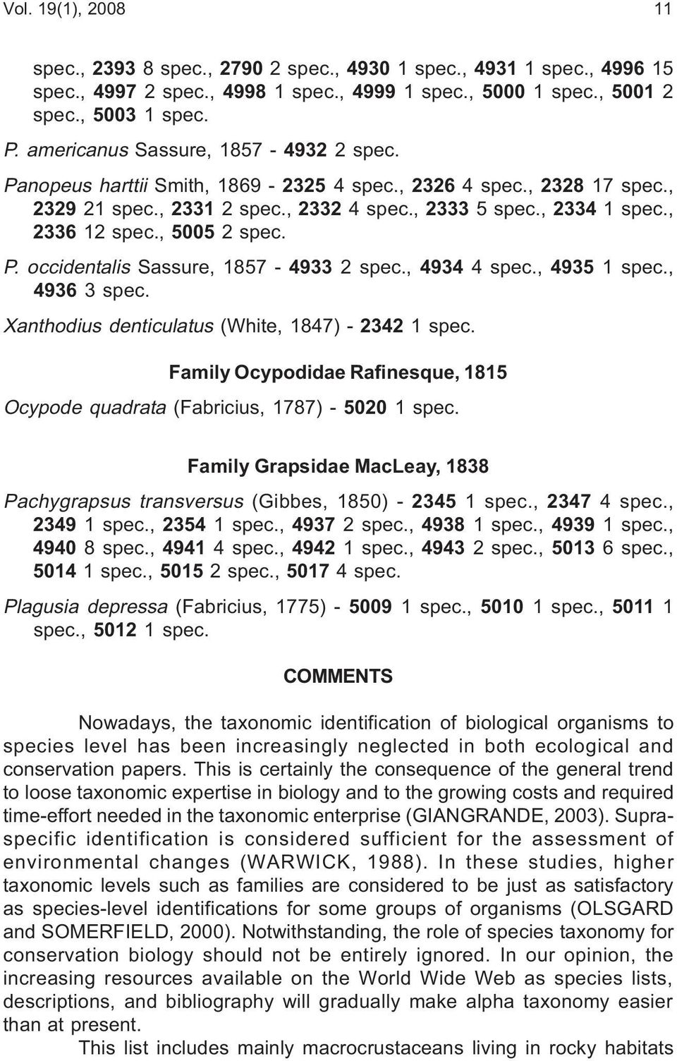 , 5005 2 spec. P. occidentalis Sassure, 1857-4933 2 spec., 4934 4 spec., 4935 1 spec., 4936 3 spec. Xanthodius denticulatus (White, 1847) - 2342 1 spec.