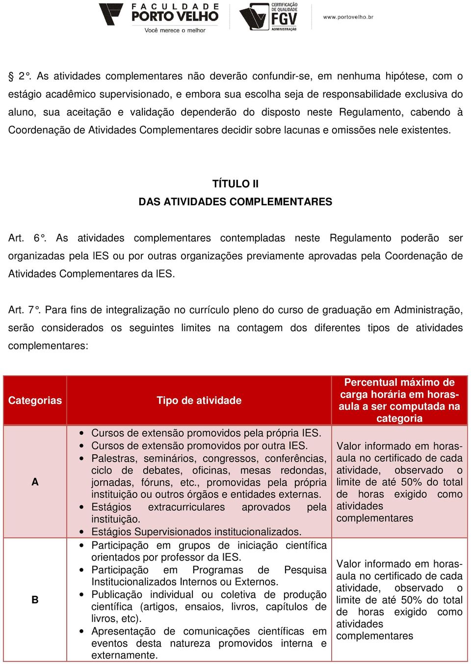 As contempladas neste Regulamento poderão ser organizadas pela les ou por outras organizações previamente aprovadas pela Coordenação de Atividades Complementares da les. Art. 7.