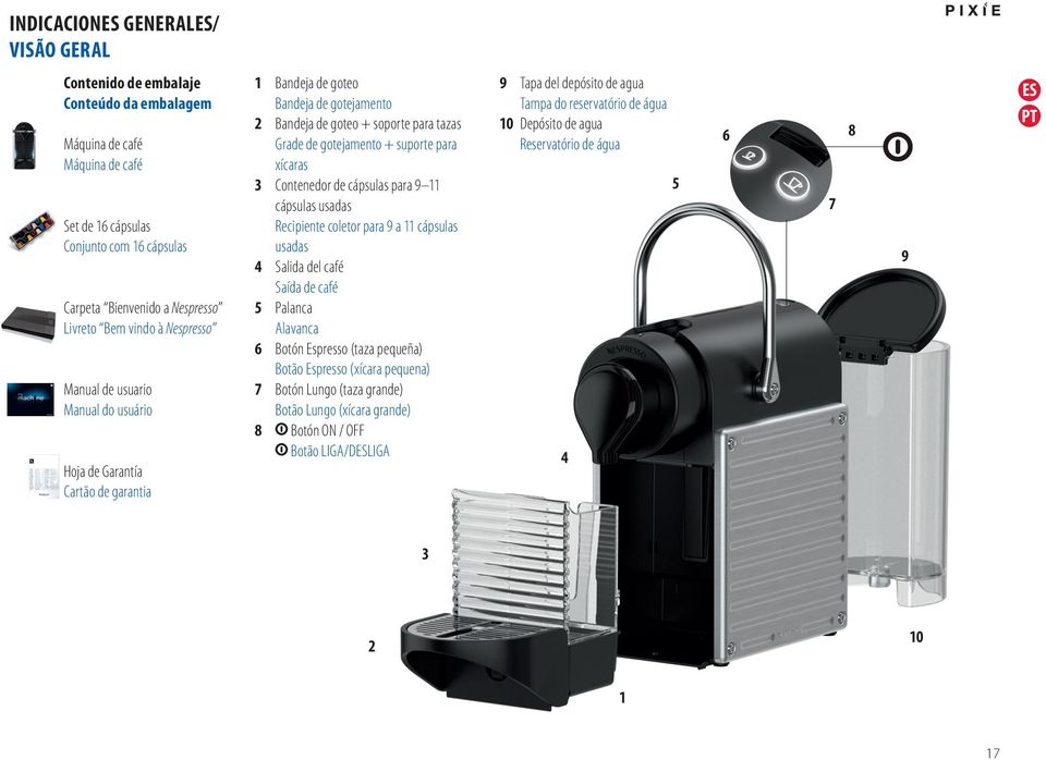 de goteo + soporte para tazas Grade de gotejamento + suporte para xícaras 3 Contenedor de cápsulas para 9 11 cápsulas