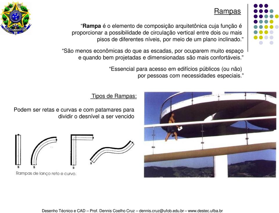 São menos econômicas do que as escadas, por ocuparem muito espaço e quando bem projetadas e dimensionadas são mais confortáveis.