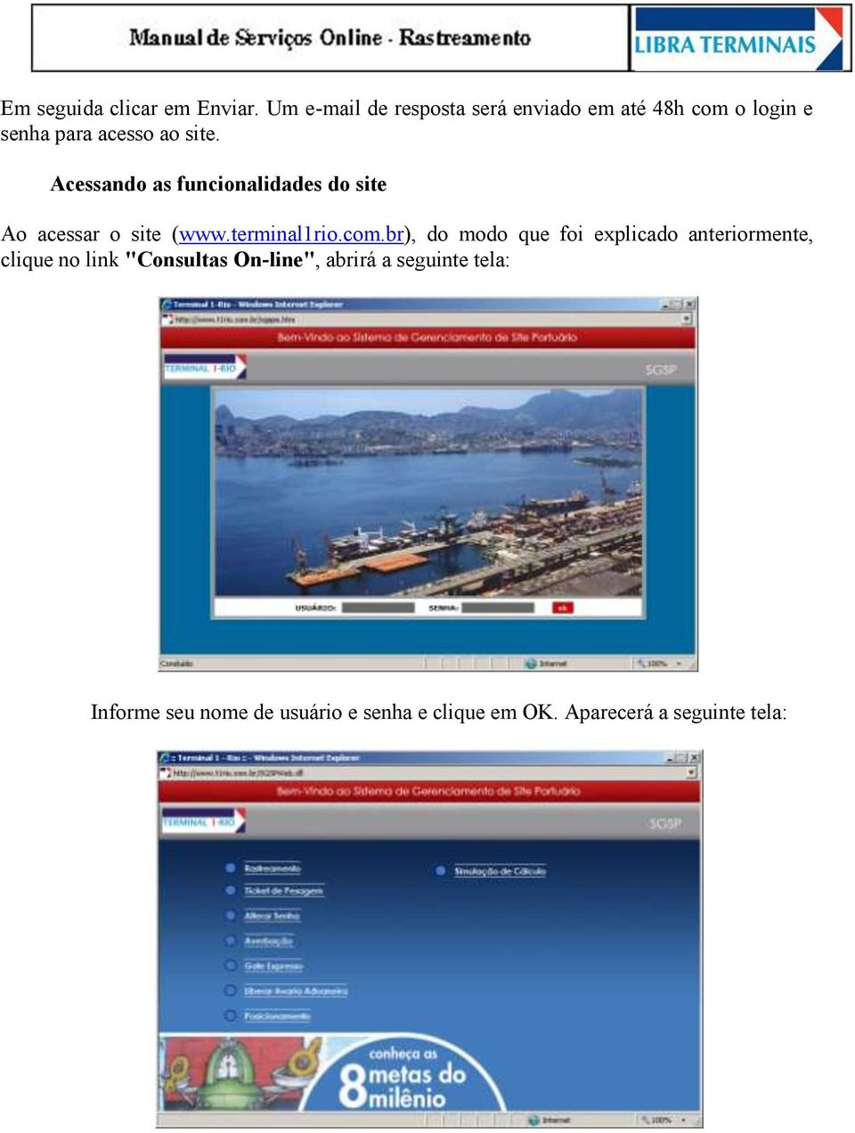 Acessando as funcionalidades do site Ao acessar o site (www.terminal1rio.com.
