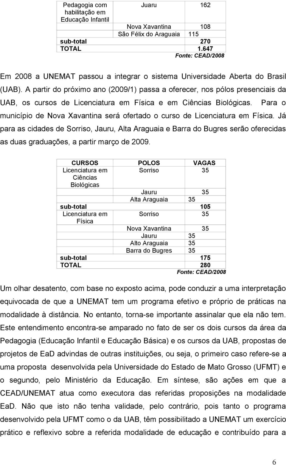 A partir do próximo ano (2009/1) passa a oferecer, nos pólos presenciais da UAB, os cursos de Licenciatura em Física e em Ciências Biológicas.