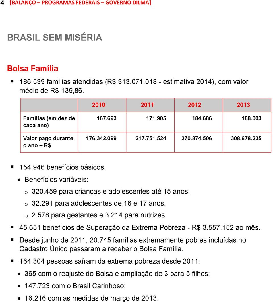 Benefícios variáveis: o 320.459 para crianças e adolescentes até 15 anos. o 32.291 para adolescentes de 16 e 17 anos. o 2.578 para gestantes e 3.214 para nutrizes. 45.