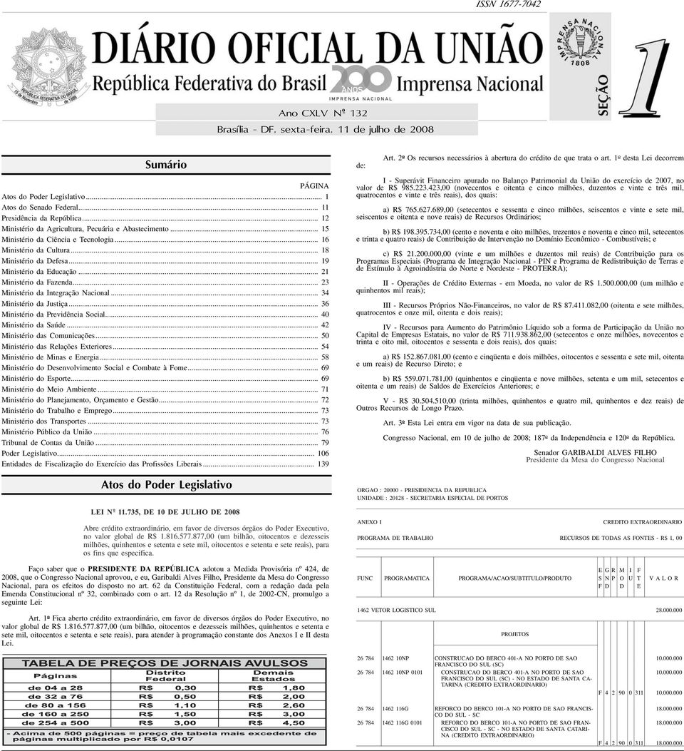 .. 2 Ministério da Fazenda... 23 Ministério da Integração Nacional... 34 Ministério da Justiça... 36 Ministério da Previdência Social... 40 Ministério da Saúde... 42 Ministério das Comunicações.