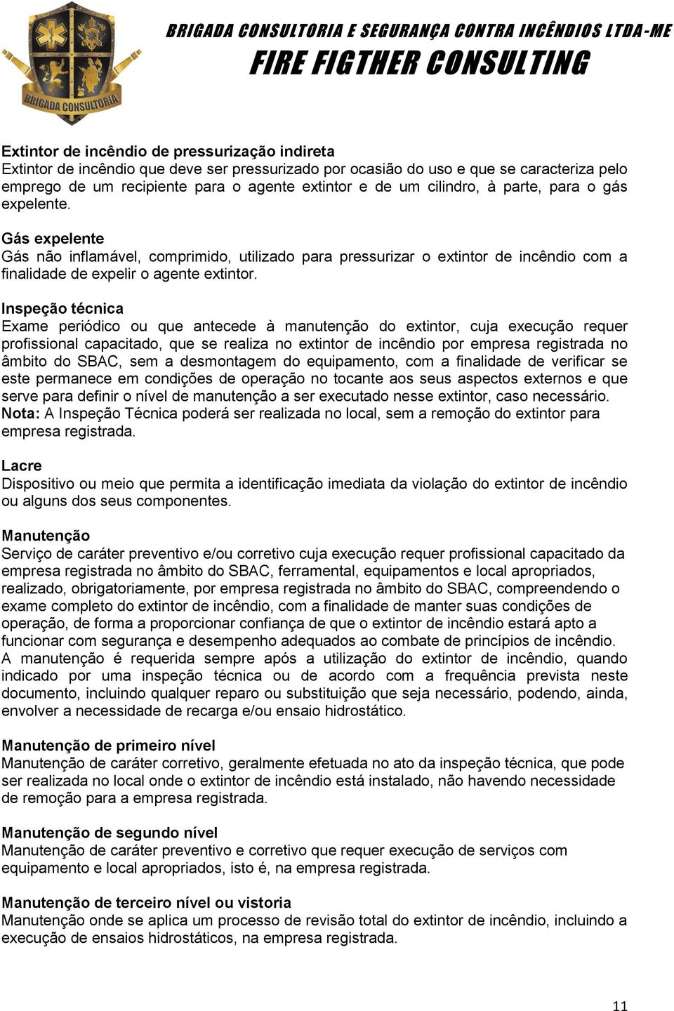 Inspeção técnica Exame periódico ou que antecede à manutenção do extintor, cuja execução requer profissional capacitado, que se realiza no extintor de incêndio por empresa registrada no âmbito do