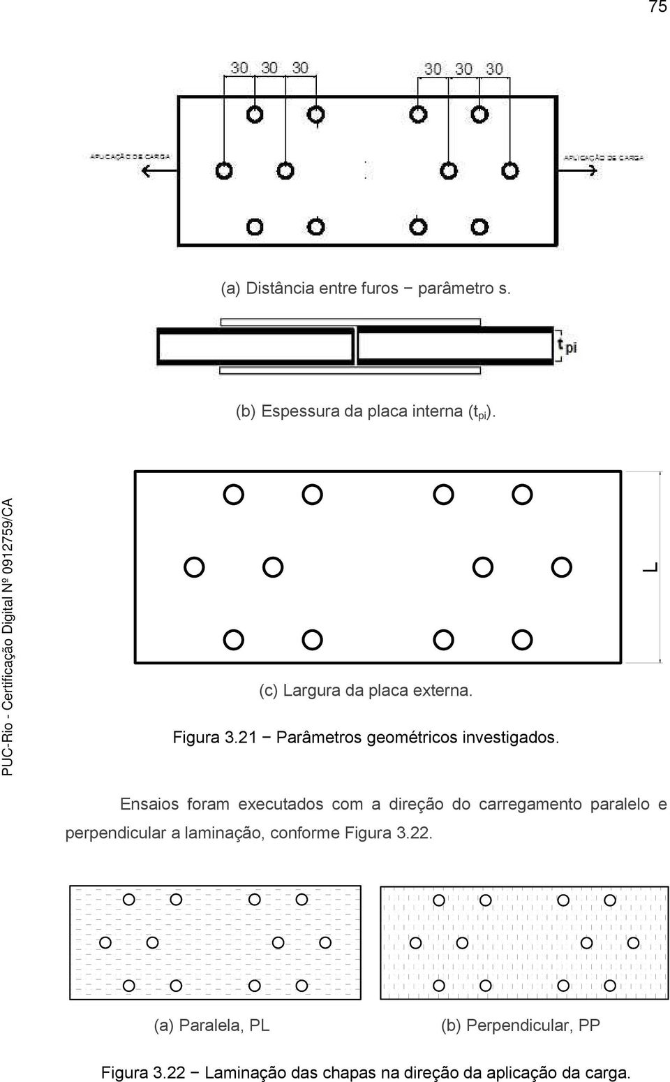 Ensaios foram executados com a direção do carregamento paralelo e perpendicular a laminação,