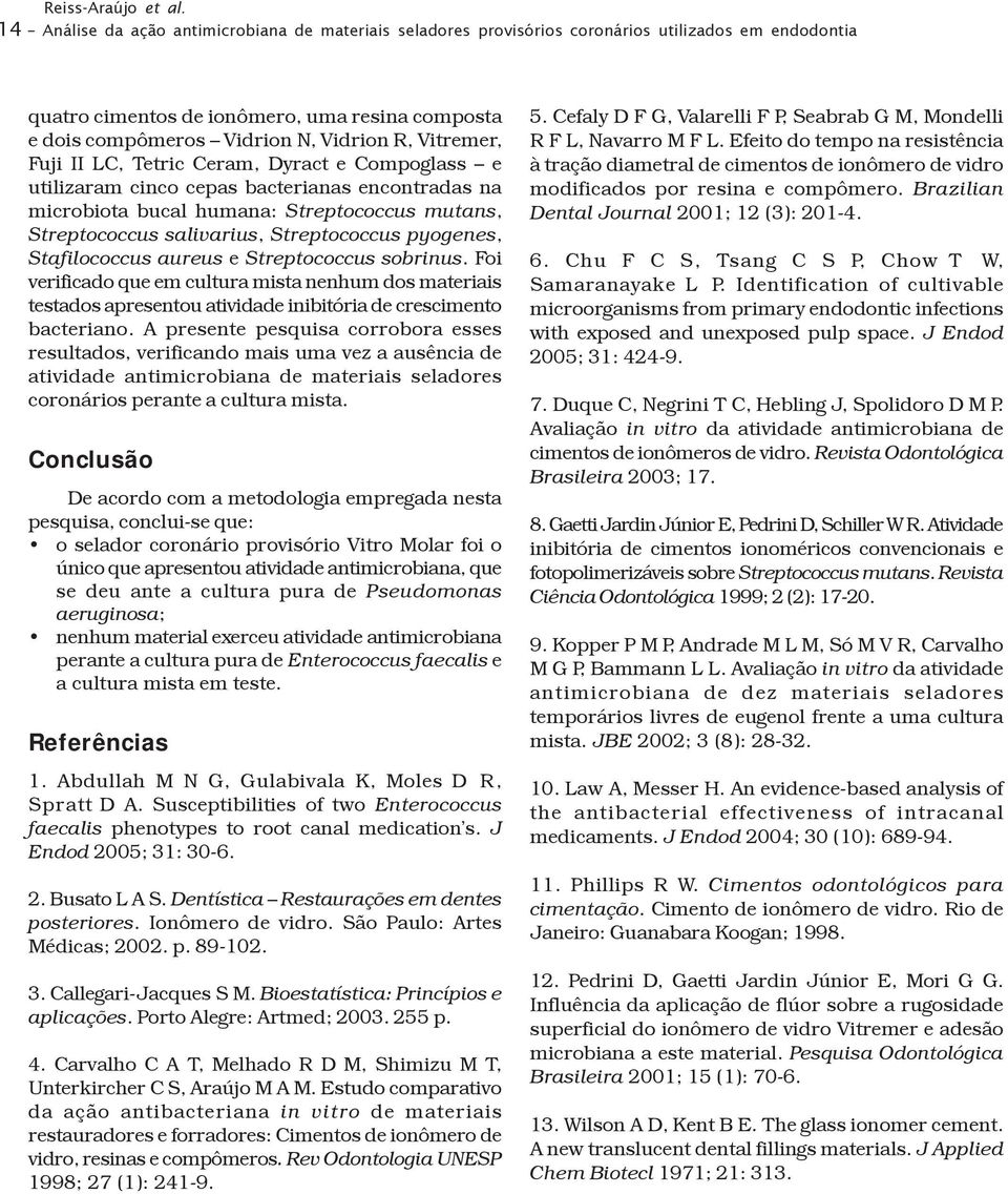 Vitremer, Fuji II LC, Tetric Ceram, Dyract e Compoglass e utilizaram cinco cepas bacterianas encontradas na microbiota bucal humana: Streptococcus mutans, Streptococcus salivarius, Streptococcus