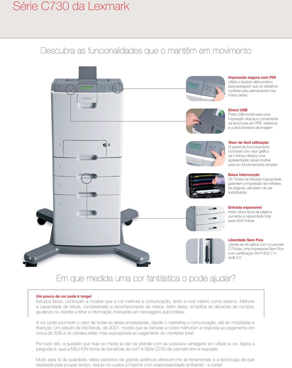 inclinável com visor gráfico de 4 linhas oferece uma apresentação visual intuitiva para um funcionamento simples Baixa intervenção Os Toners de Elevada Capacidade garantem a impressão de milhares de