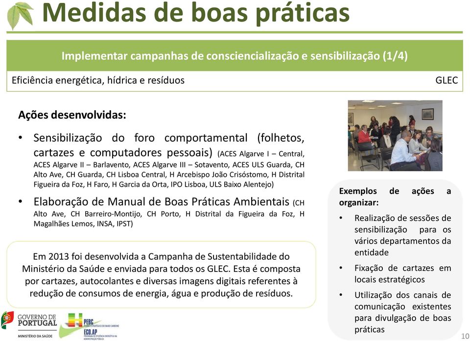 FigueiradaFoz,HFaro,HGarciadaOrta,IPOLisboa,ULSBaixoAlentejo) Elaboração de Manual de Boas Práticas Ambientais (CH Alto Ave, CH Barreiro-Montijo, CH Porto, H Distrital da Figueira da Foz, H Magalhães