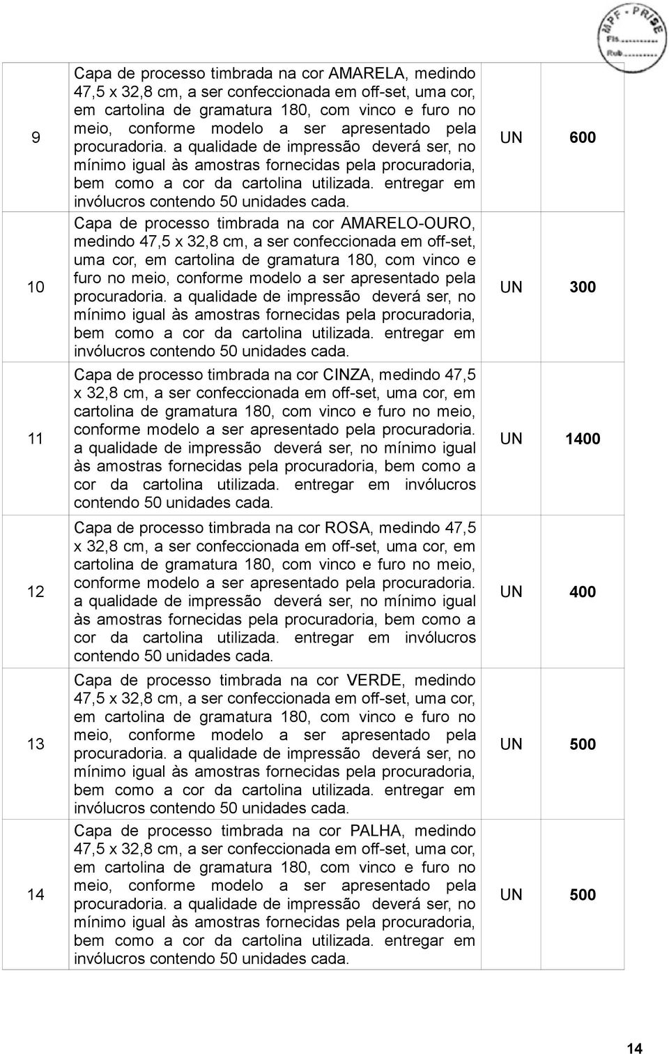 entregar em invólucros contendo 50 unidades cada.