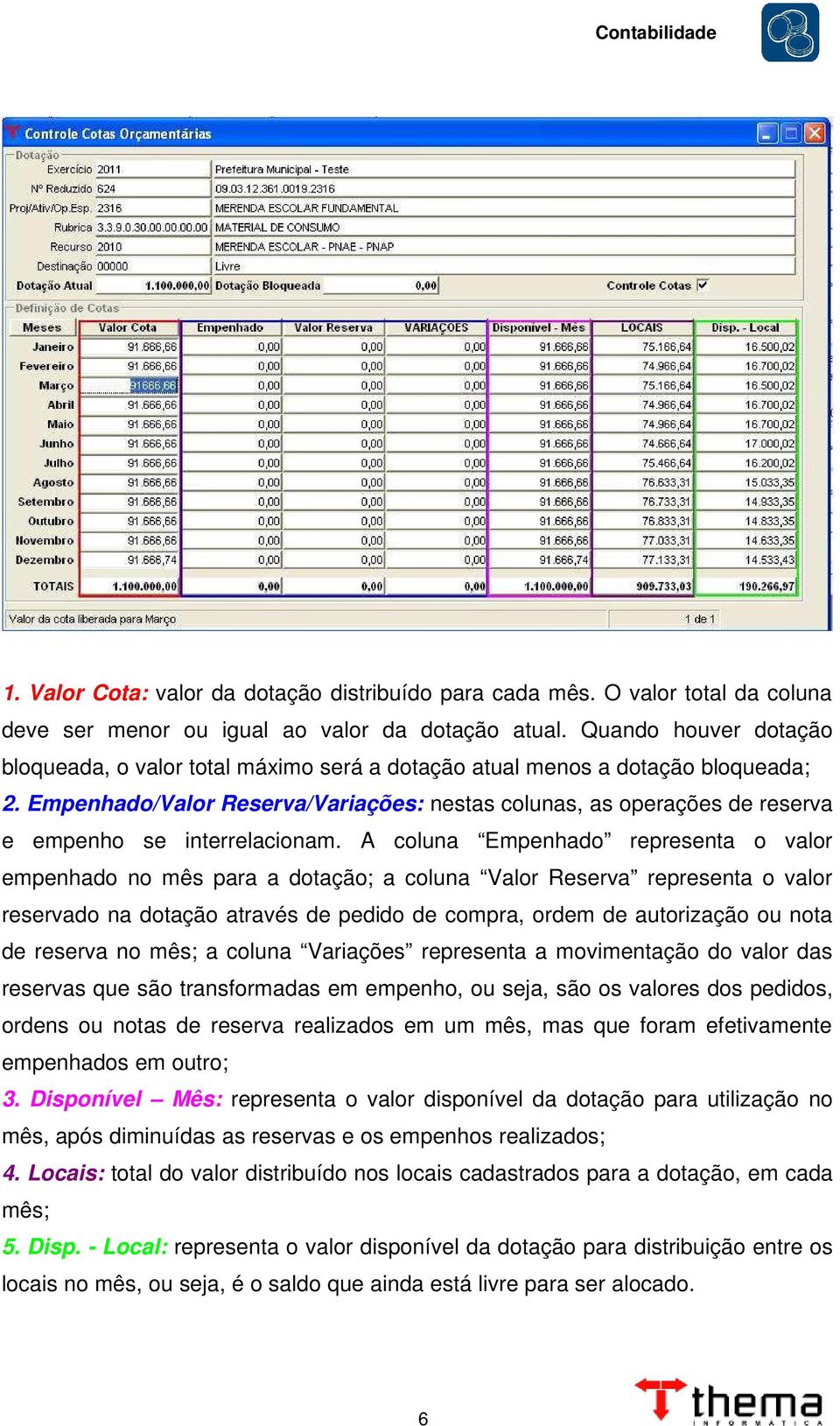 Empenhado/Valor Reserva/Variações: nestas colunas, as operações de reserva e empenho se interrelacionam.