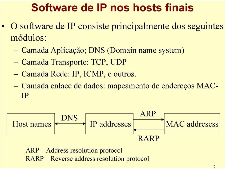 IP, ICMP, e outros.