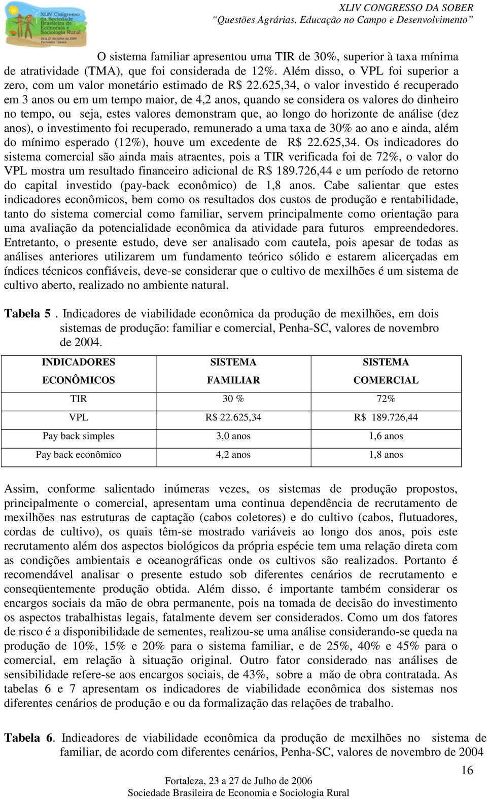 de análise (dez anos), o investimento foi recuperado, remunerado a uma taxa de 30% ao ano e ainda, além do mínimo esperado (12%), houve um excedente de R$ 22.625,34.