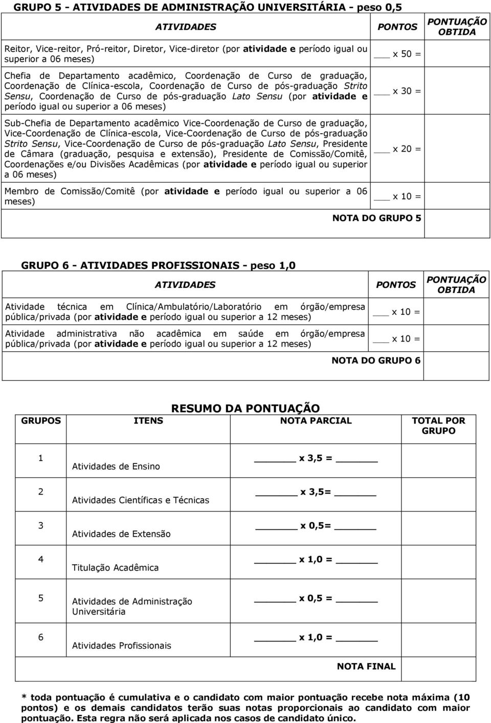 ou superior a 06 meses) Sub-Chefia de Departamento acadêmico Vice-Coordenação de Curso de graduação, Vice-Coordenação de Clínica-escola, Vice-Coordenação de Curso de pós-graduação Strito Sensu,