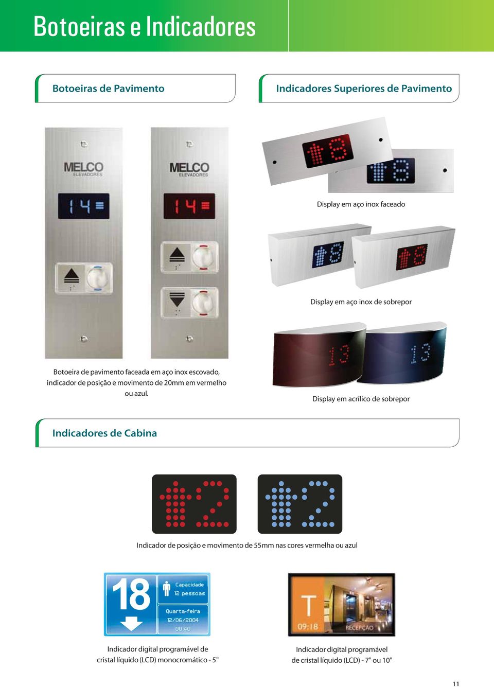 Display em acrílico de sobrepor Indicadores de Cabina Indicador de posição e movimento de 55mm nas cores vermelha ou azul 18 Capacidade 12