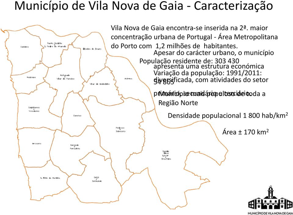 Apesar do carácter urbano, o município População residente de: 303 430 apresenta uma estrutura económica Variação da população: