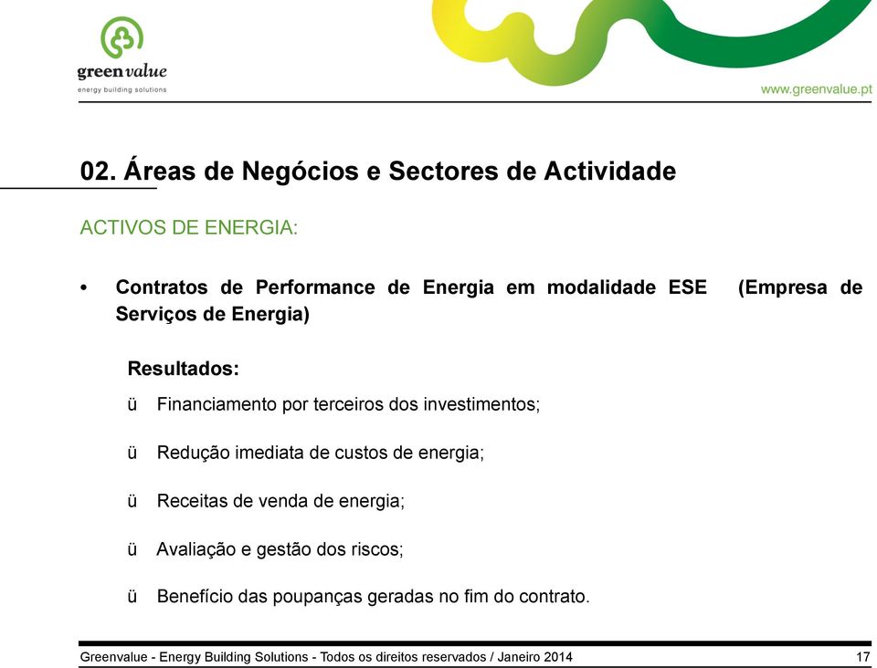 investimentos; Redução imediata de custos de energia; Receitas de venda de