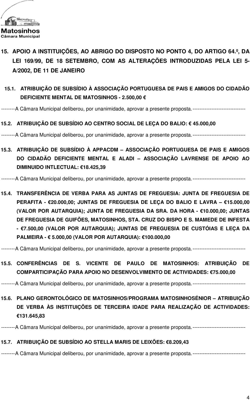 ATRIBUIÇÃO DE SUBSÍDIO À APPACDM ASSOCIAÇÃO PORTUGUESA DE PAIS E AMIGOS DO CIDADÃO DEFICIENTE MENTAL E ALADI ASSOCIAÇÃO LAVRENSE DE APOIO AO DIMINUIDO INTLECTUAL: 18.42