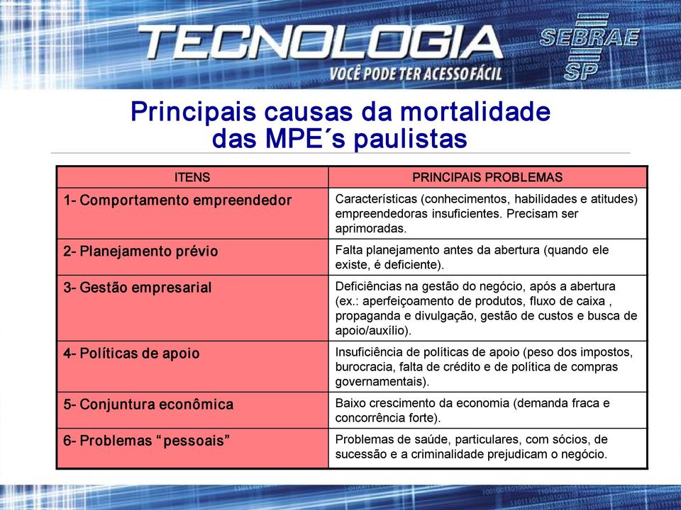 : aperfeiçoamento de produtos, fluxo de caixa, propaganda e divulgação, gestão de custos e busca de apoio/auxílio).