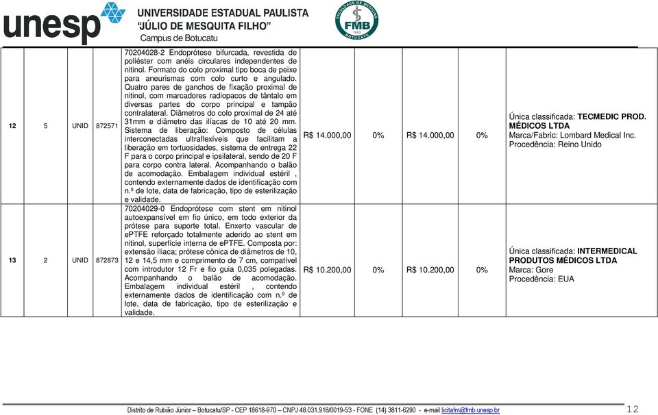 Quatro pares de ganchos de fixação proximal de nitinol, com marcadores radiopacos de tântalo em diversas partes do corpo principal e tampão contralateral.